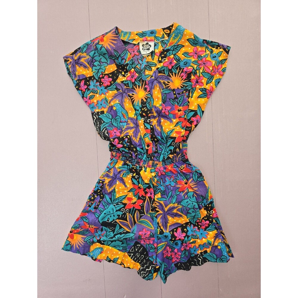 Vintage Hilo Hattie Romper Tropical Floral Hawaiian Playsuit Resortwear S